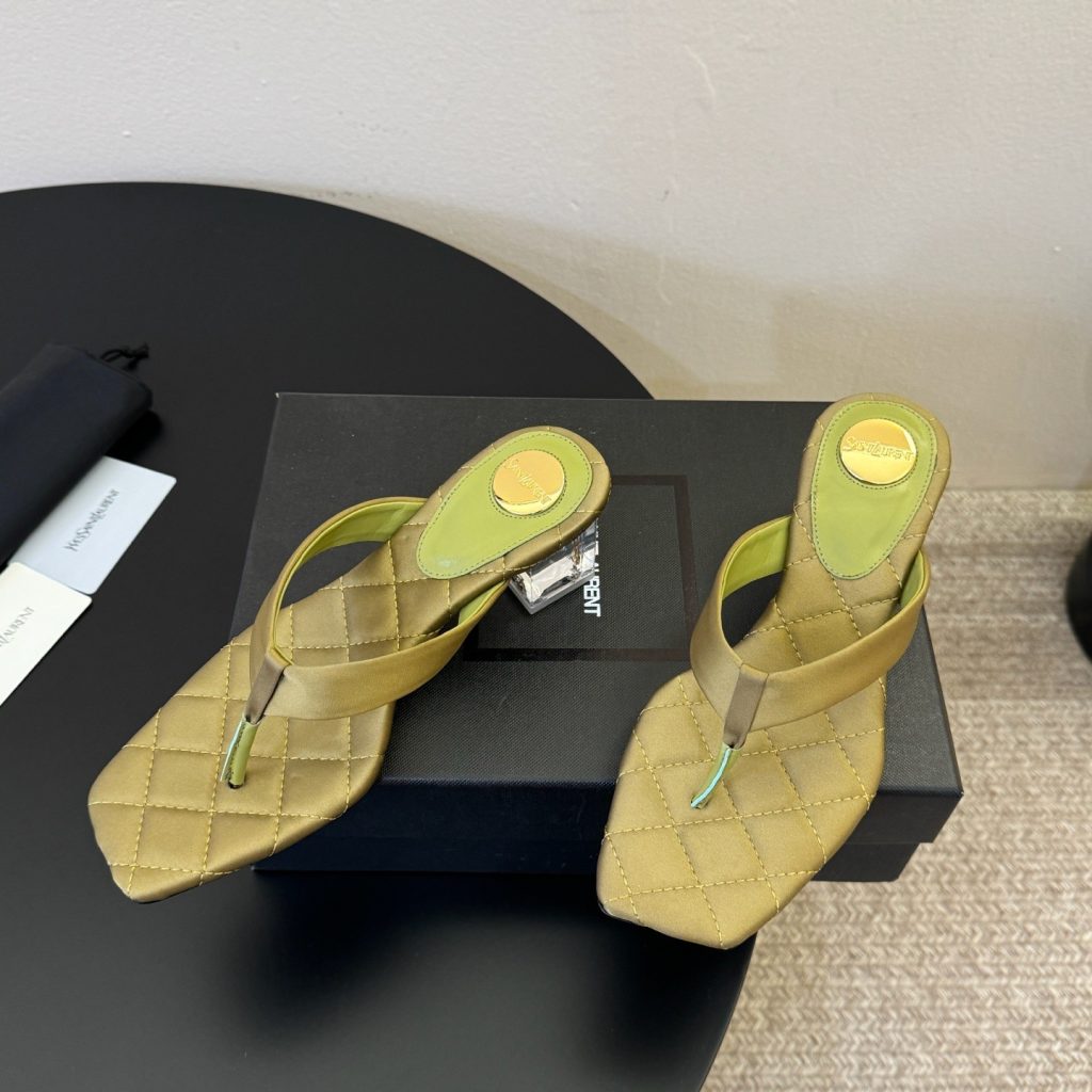SAINT LAURENT Flat Slide Sandals in Genuine Calfskin with Lambskin Lining and Italian Leather Sole