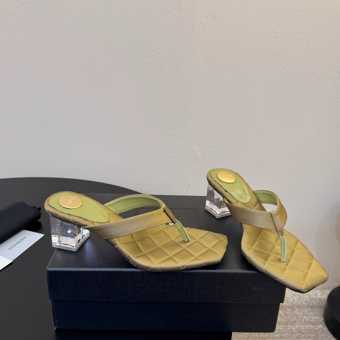 SAINT LAURENT Flat Slide Sandals in Genuine Calfskin with Lambskin Lining and Italian Leather Sole