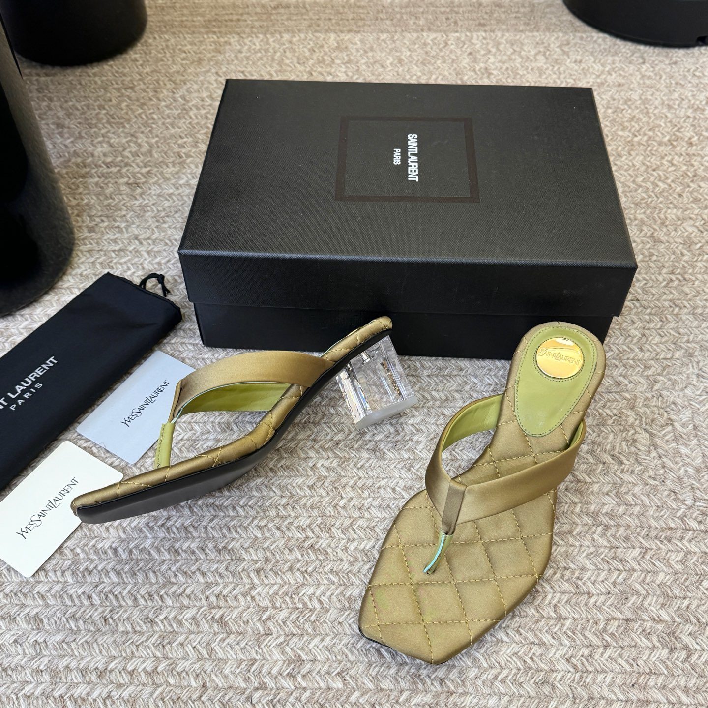 SAINT LAURENT Flat Slide Sandals in Genuine Calfskin with Lambskin Lining and Italian Leather Sole