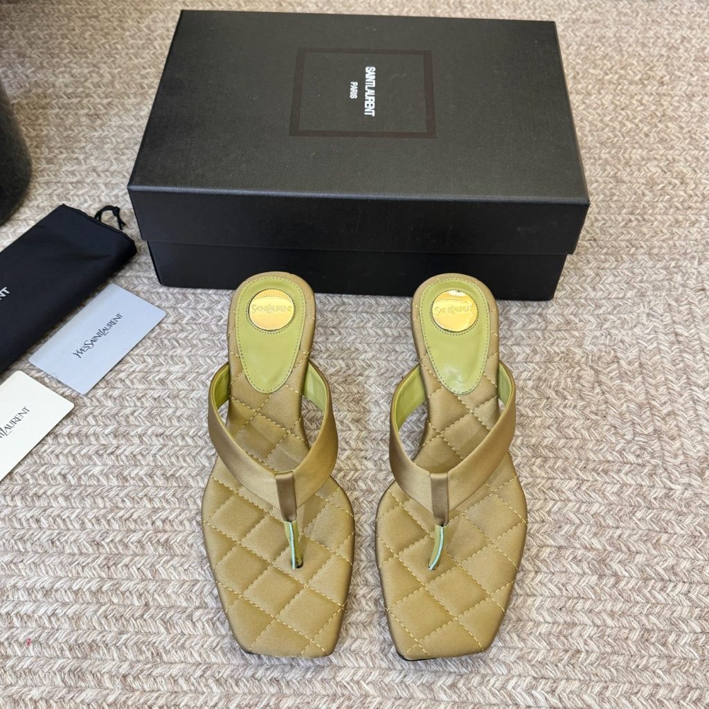 SAINT LAURENT Flat Slide Sandals in Genuine Calfskin with Lambskin Lining and Italian Leather Sole