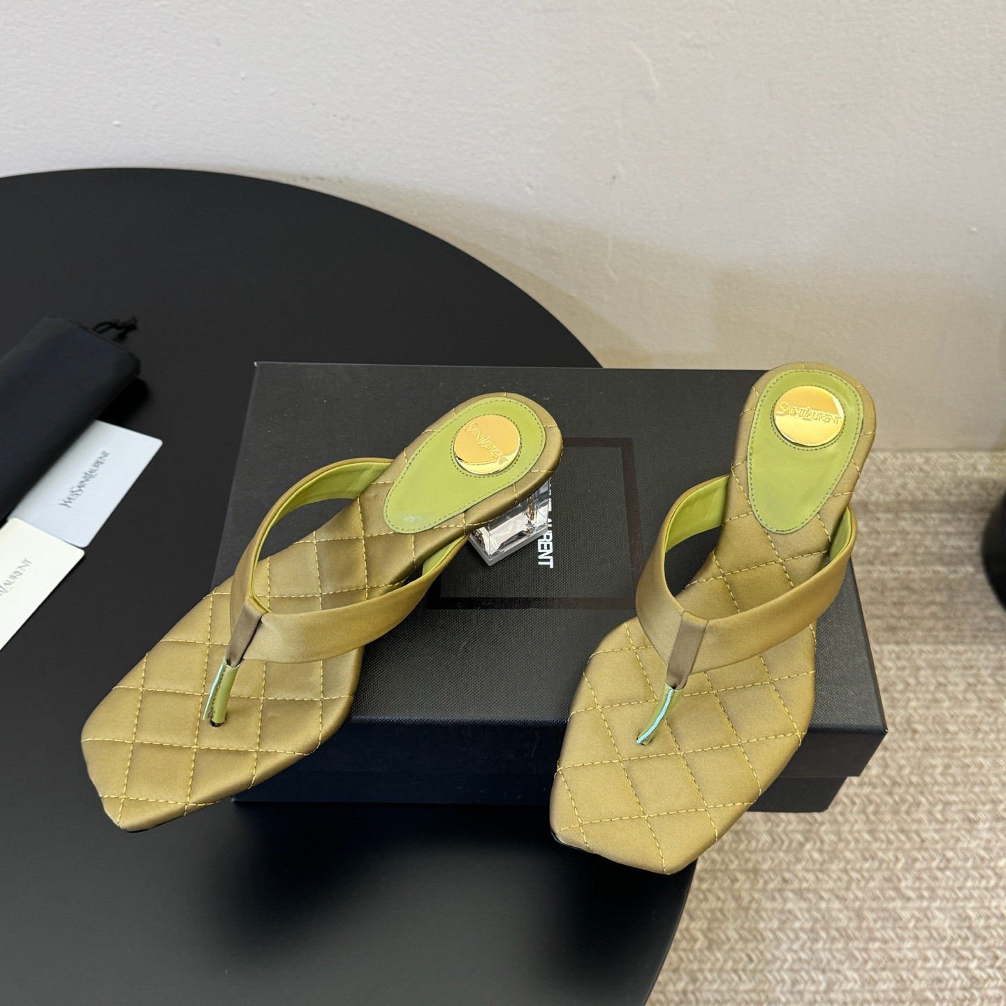 SAINT LAURENT Flat Slide Sandals in Genuine Calfskin with Lambskin Lining and Italian Leather Sole