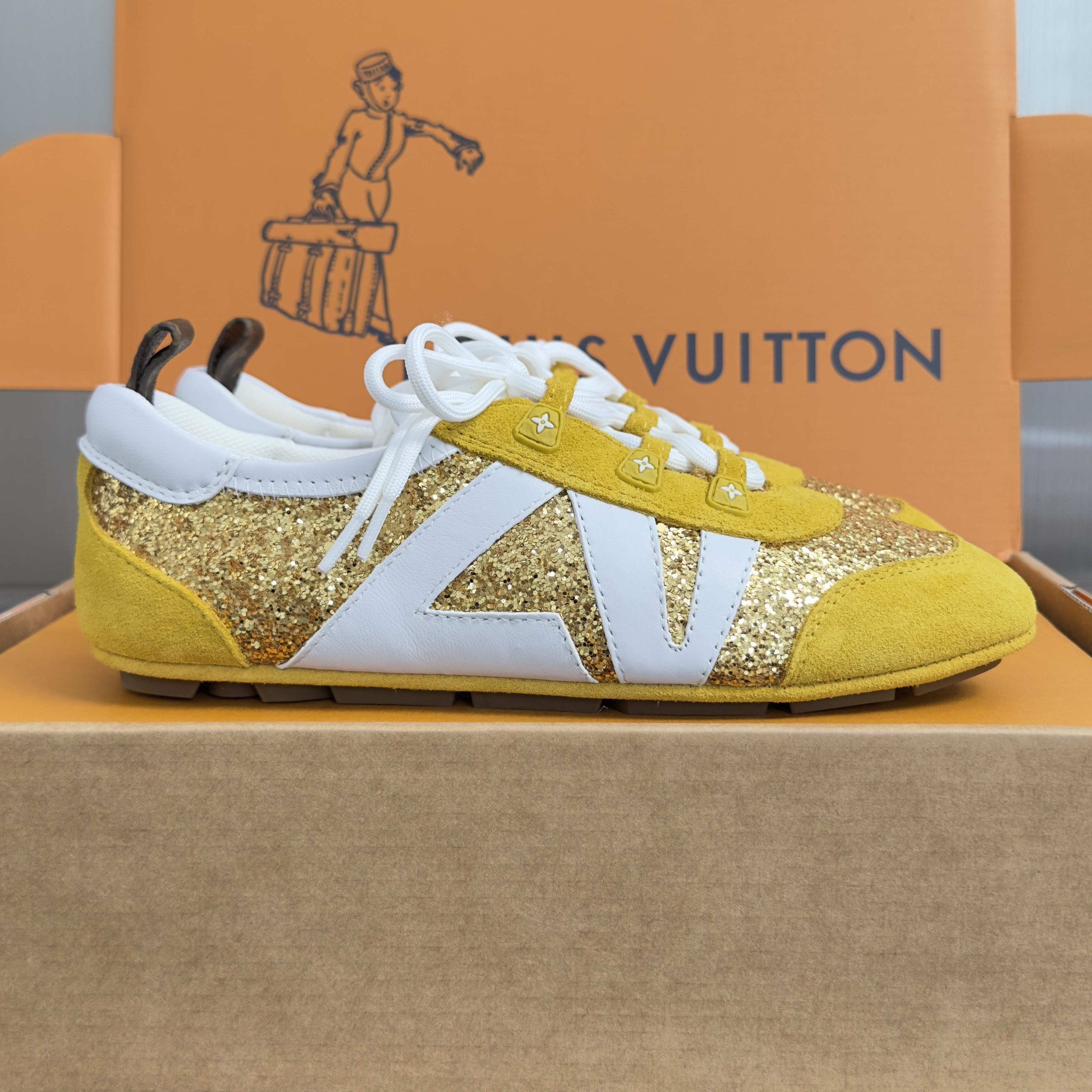 LOUIS VUITTON Retro Running Sneakers in Premium Suede with Goatskin Lining and Lightweight TPU Sole