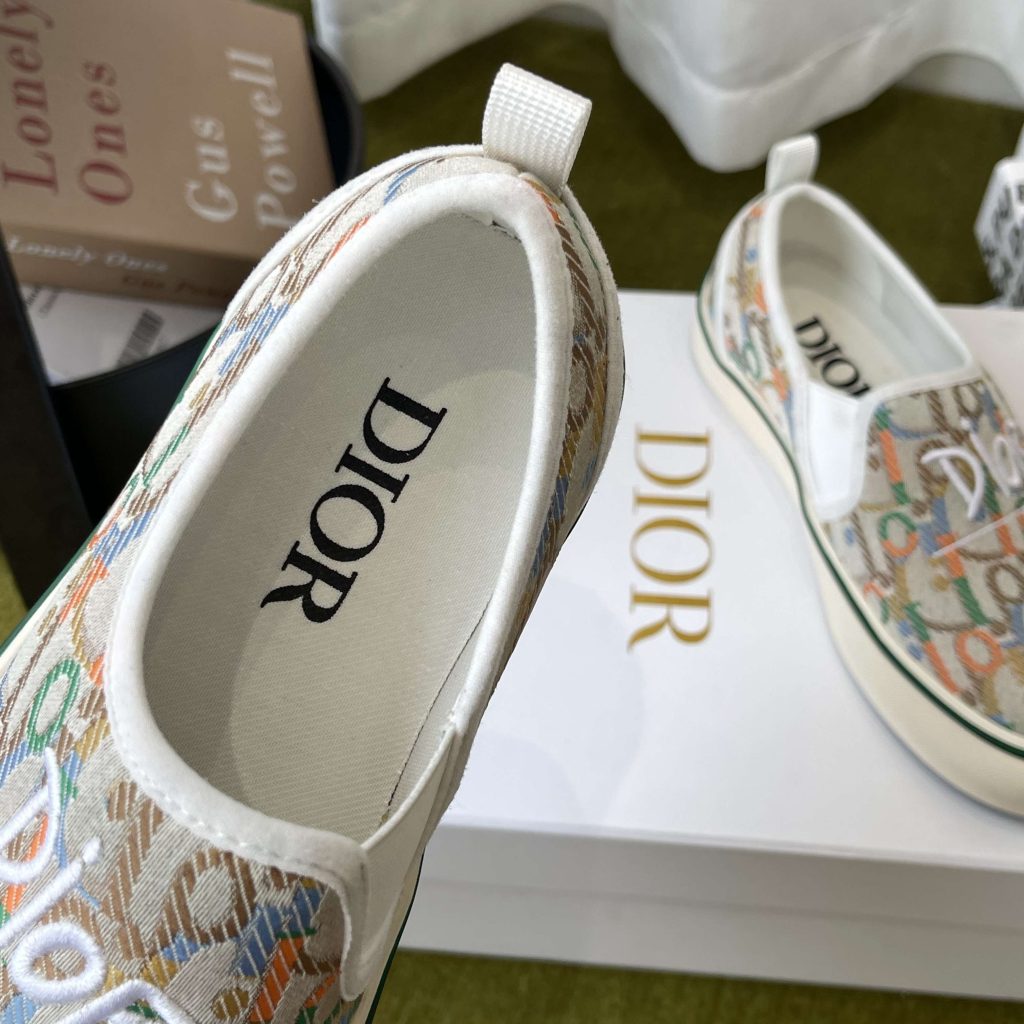 Dior Embroidered Loafer with Signature Lettering in Custom Fabric with Genuine Lambskin Lining Itali