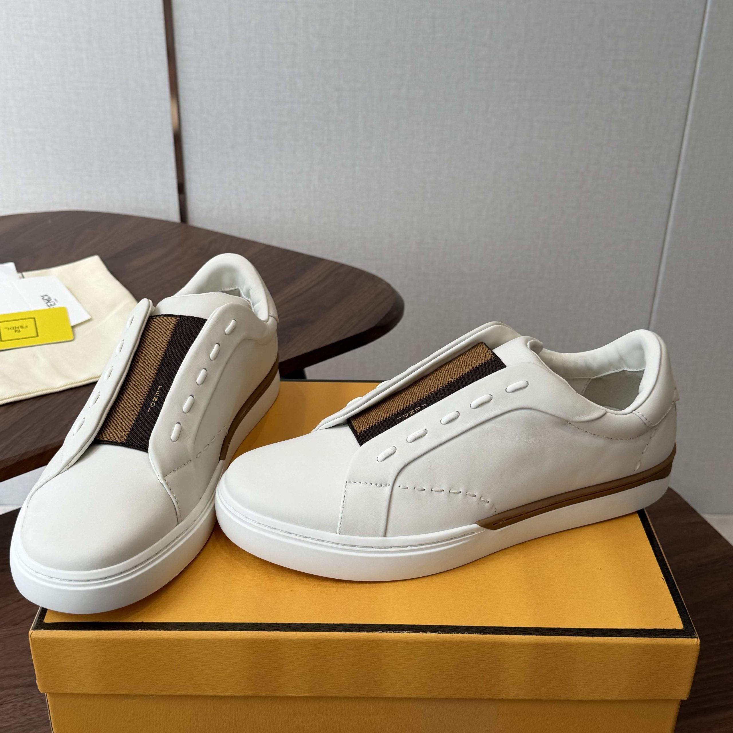 FENDI Low-Top Casual Sneakers in Genuine Calfskin with Lambskin Lining and Italian Leather Sole