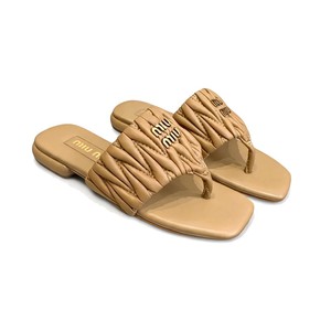 Miu Miu Quilted Flat Sandals in Genuine Lambskin with Calfskin Lining Italian Leather Sole Premium