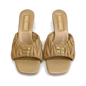 Miu Miu Quilted Genuine Lambskin Flat Sandals with Calfskin Lining Italian Leather Sole Premium