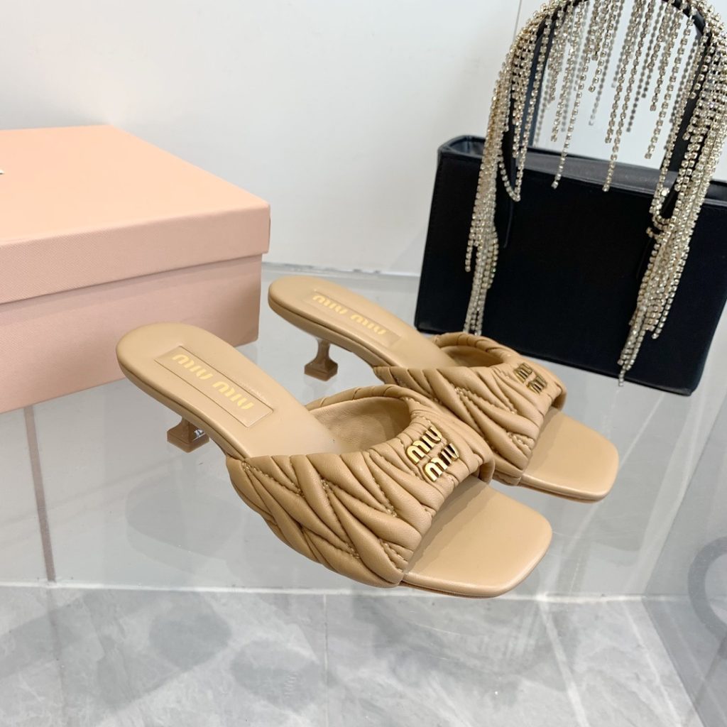 Miu Miu Quilted Genuine Lambskin Flat Sandals with Calfskin Lining Italian Leather Sole Premium