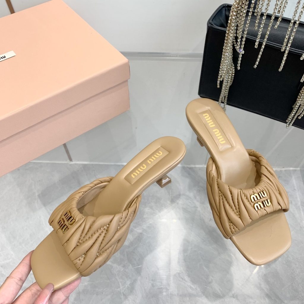 Miu Miu Quilted Genuine Lambskin Flat Sandals with Calfskin Lining Italian Leather Sole Premium