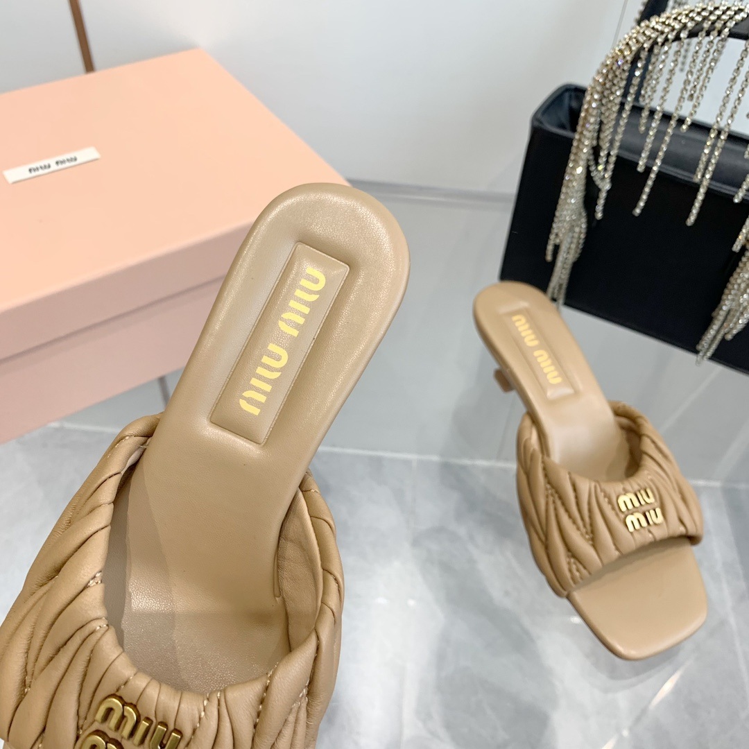 Miu Miu Quilted Genuine Lambskin Flat Sandals with Calfskin Lining Italian Leather Sole Premium