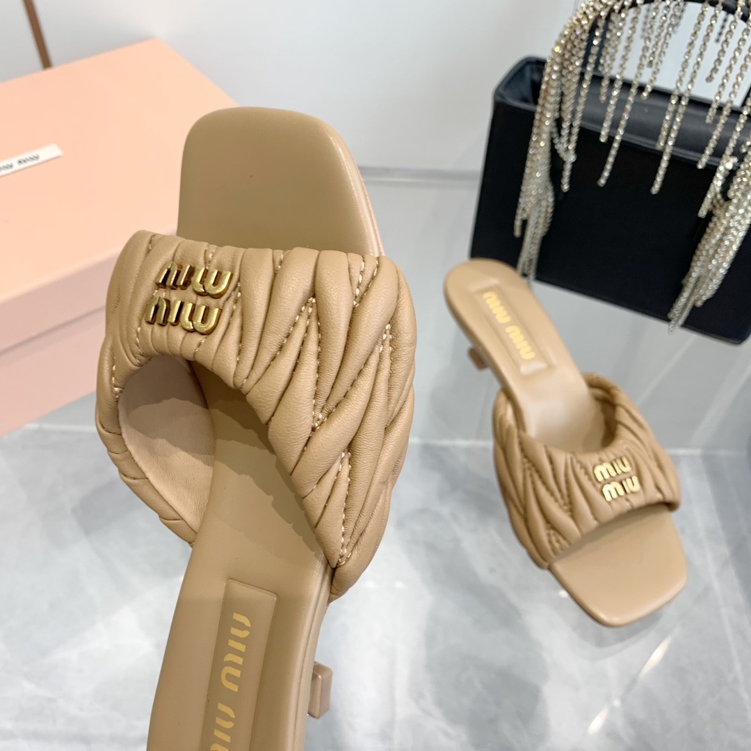 Miu Miu Quilted Genuine Lambskin Flat Sandals with Calfskin Lining Italian Leather Sole Premium