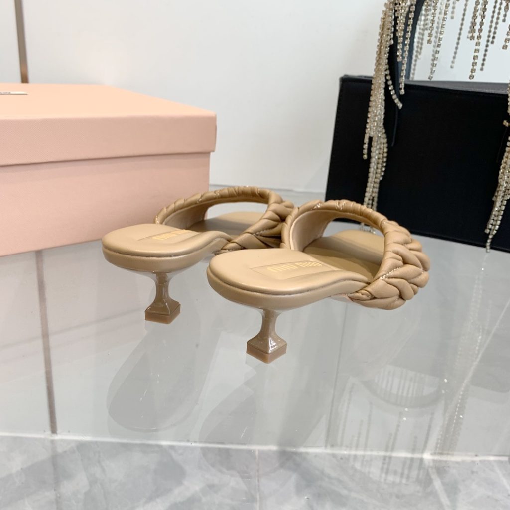 Miu Miu Quilted Genuine Lambskin Flat Sandals with Calfskin Lining Italian Leather Sole Premium