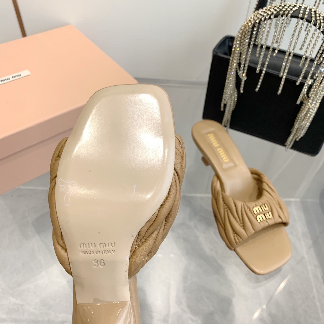 Miu Miu Quilted Genuine Lambskin Flat Sandals with Calfskin Lining Italian Leather Sole Premium