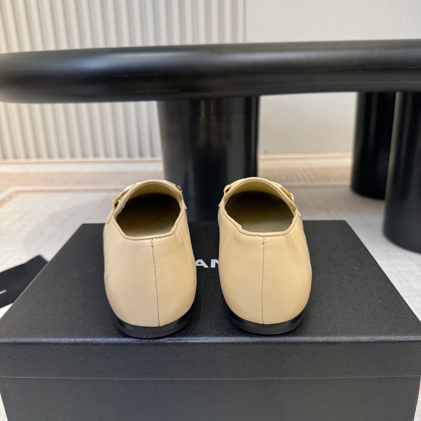 CHANEL Double C Metal Buckle Flat Single Shoes in Genuine Lambskin Patent with Calfskin Lining Itali