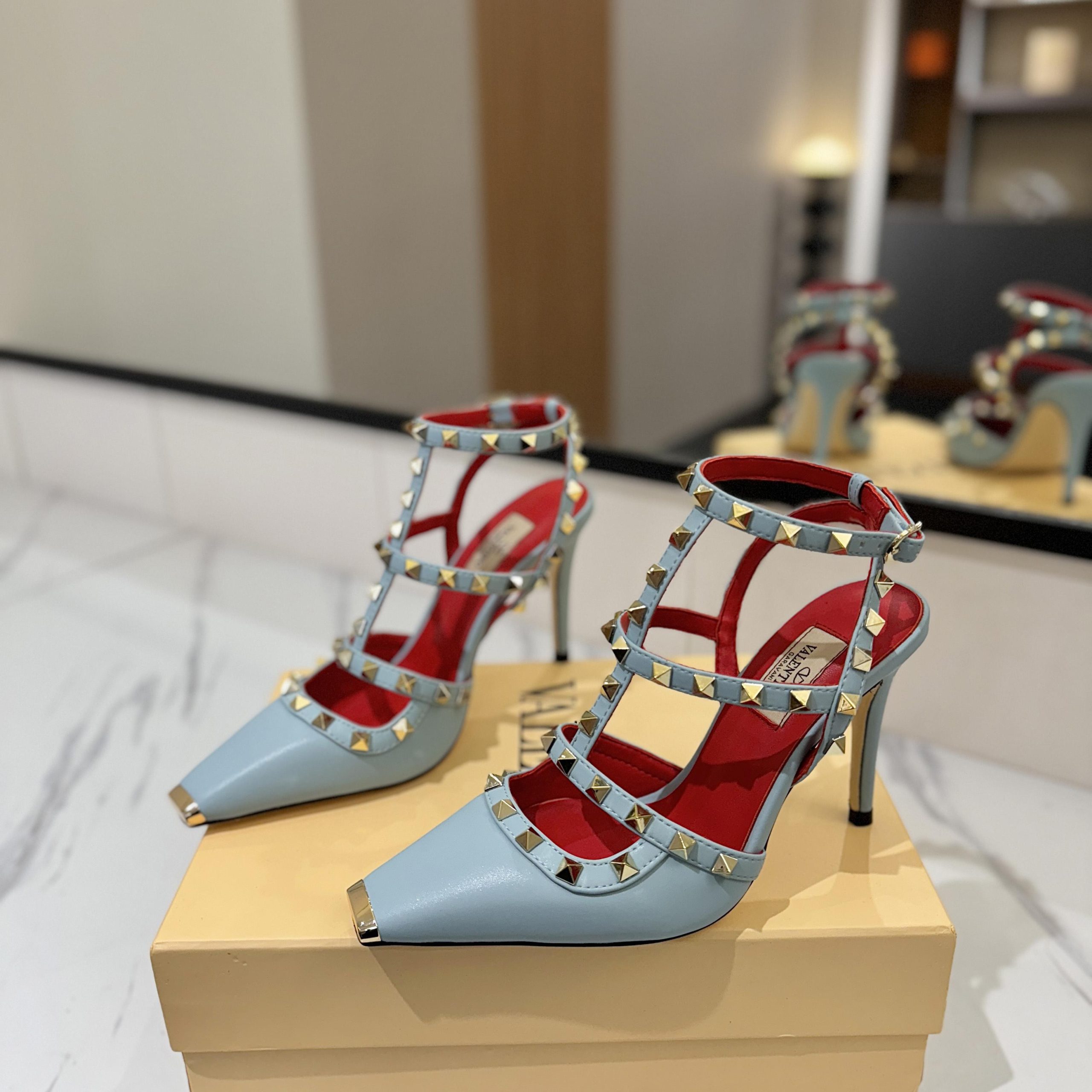 VALENTINO Ankle-Strap Flat Sandals in Genuine Lambskin with Calfskin Lining and Durable Rubber Sole