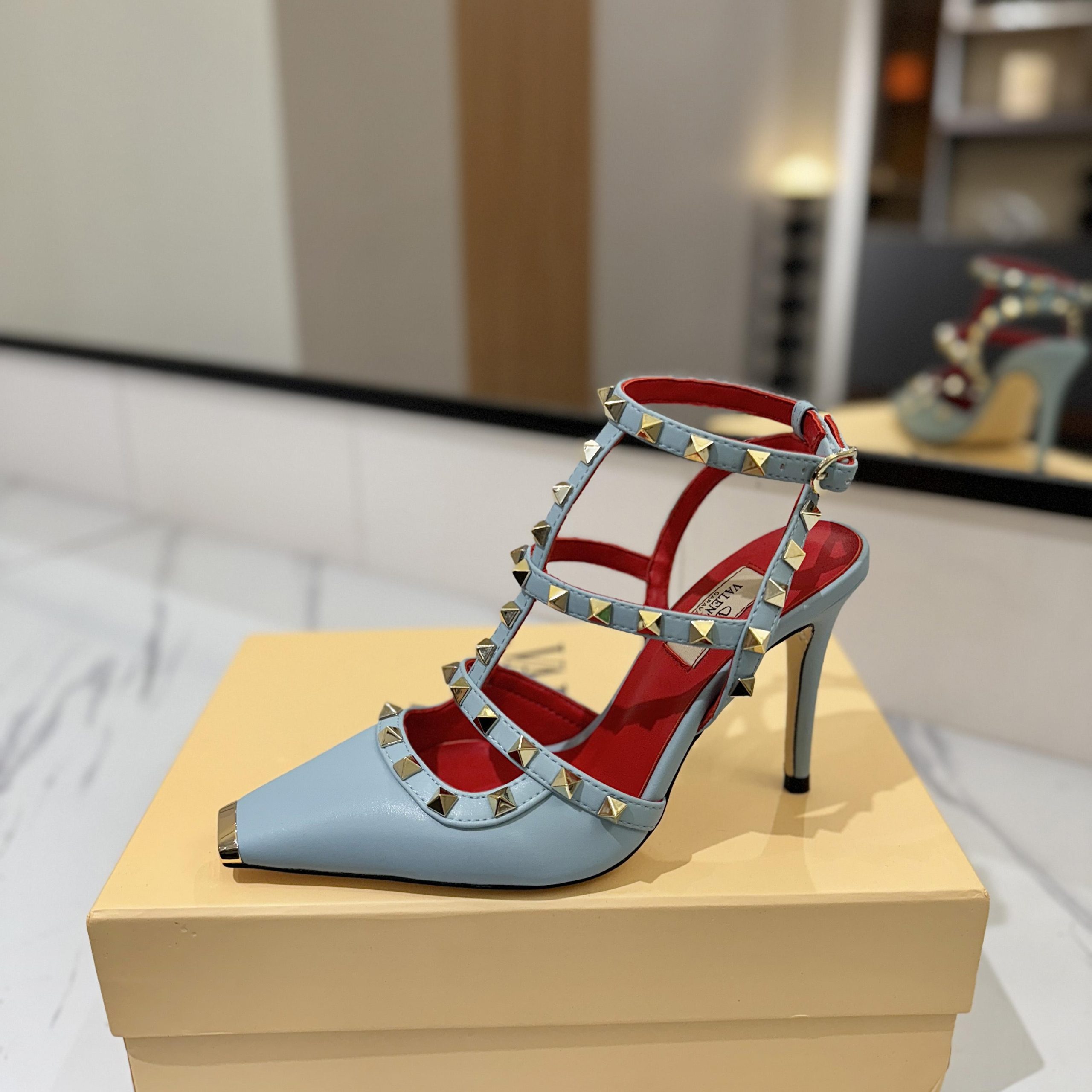 VALENTINO Ankle-Strap Flat Sandals in Genuine Lambskin with Calfskin Lining and Durable Rubber Sole