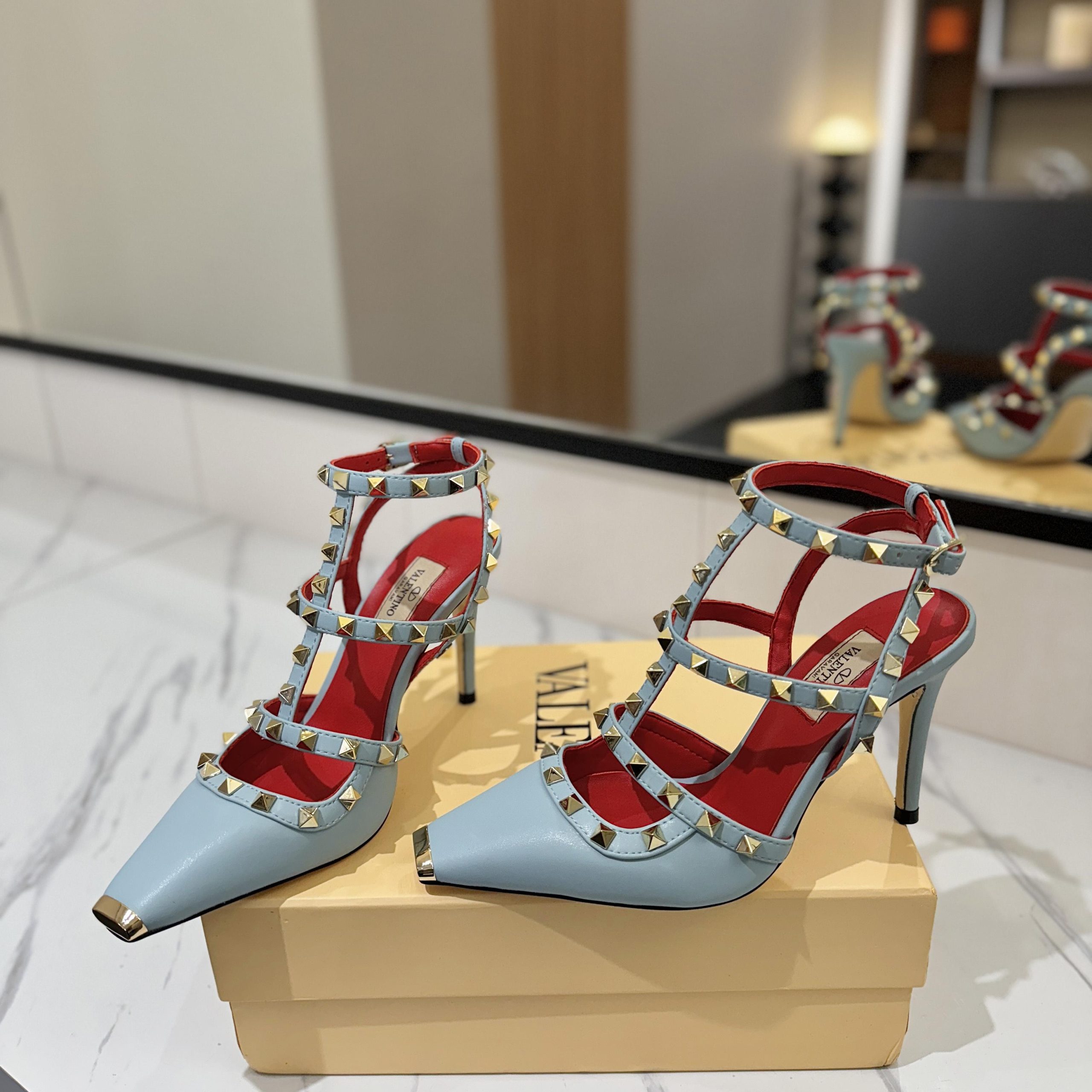 VALENTINO Ankle-Strap Flat Sandals in Genuine Lambskin with Calfskin Lining and Durable Rubber Sole