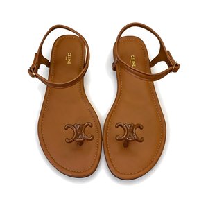 CELINE Ankle-Strap Flat Sandals in Genuine Lambskin with Calfskin Lining and Durable Rubber Sole