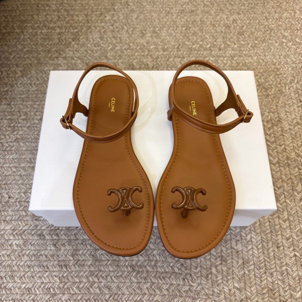 CELINE Ankle-Strap Flat Sandals in Genuine Lambskin with Calfskin Lining and Durable Rubber Sole