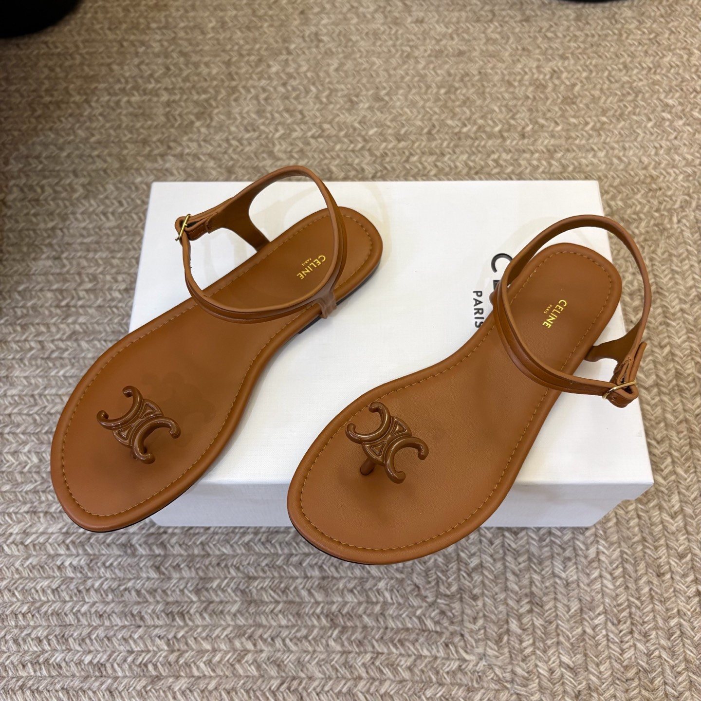 CELINE Ankle-Strap Flat Sandals in Genuine Lambskin with Calfskin Lining and Durable Rubber Sole