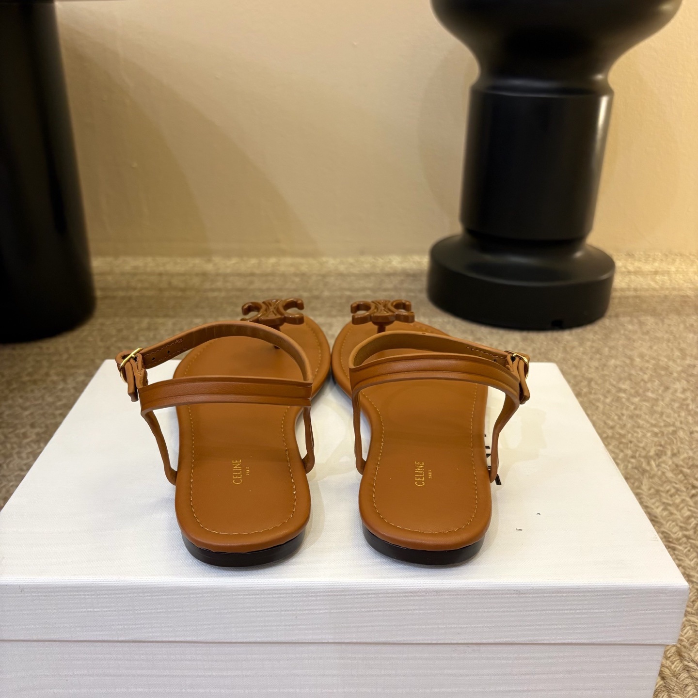 CELINE Ankle-Strap Flat Sandals in Genuine Lambskin with Calfskin Lining and Durable Rubber Sole