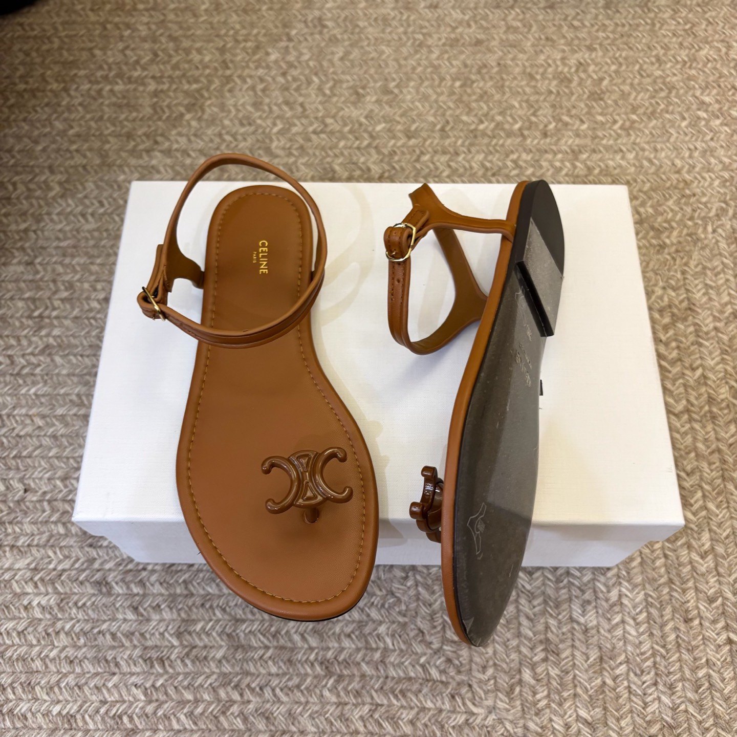 CELINE Ankle-Strap Flat Sandals in Genuine Lambskin with Calfskin Lining and Durable Rubber Sole