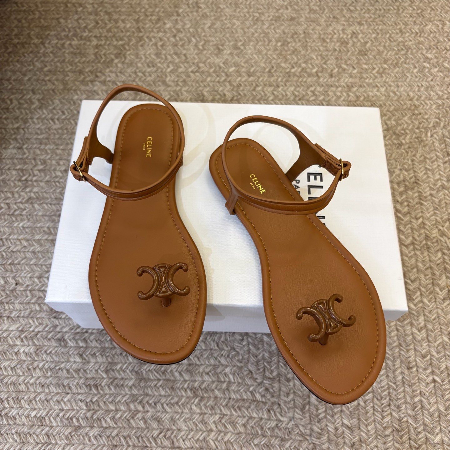 CELINE Ankle-Strap Flat Sandals in Genuine Lambskin with Calfskin Lining and Durable Rubber Sole