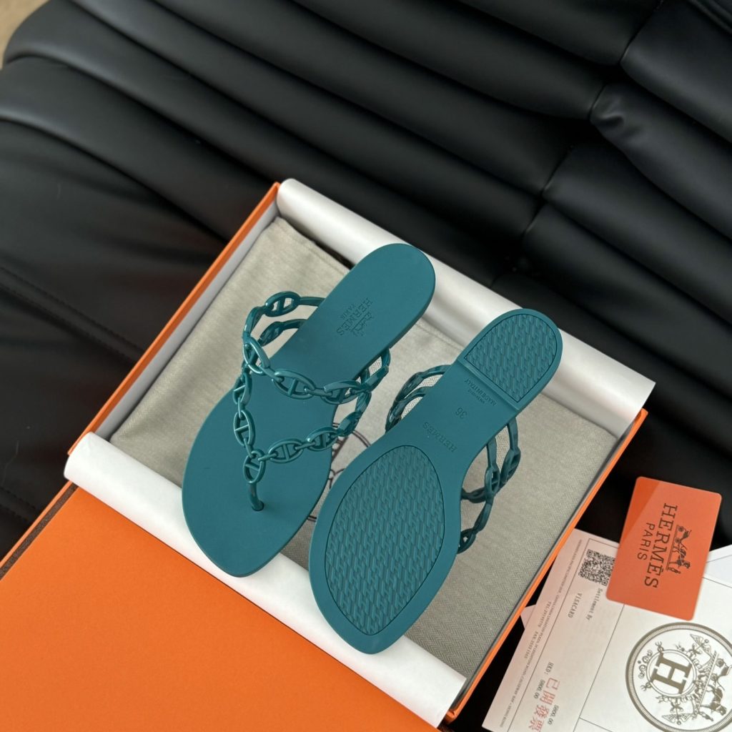 Hermès 24S Jelly Slide Slippers in PVC with Layered Sole Genuine Lambskin Lining Italian Leather Sol