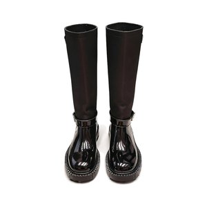 Prada Slip-On Mid-Calf Riding Boots in Genuine Calfskin Leather with Platform Outsole Lambsk Pr