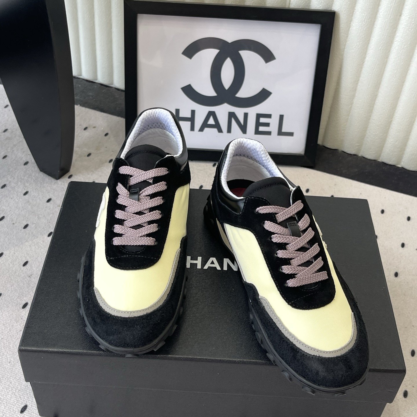 CHANEL 26S Sport Sneakers, Suede Nubuck Twill Upper with Lace-Up and Bean-Dimple Rubber Outsole