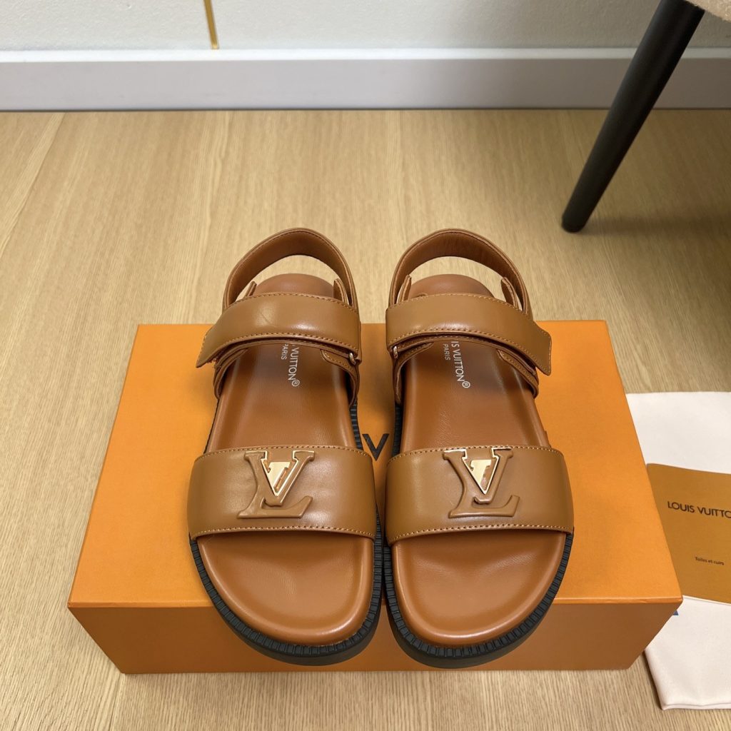LOUIS VUITTON Flat Slide Sandals in Genuine Calfskin with Lambskin Lining and Italian Leather Sole