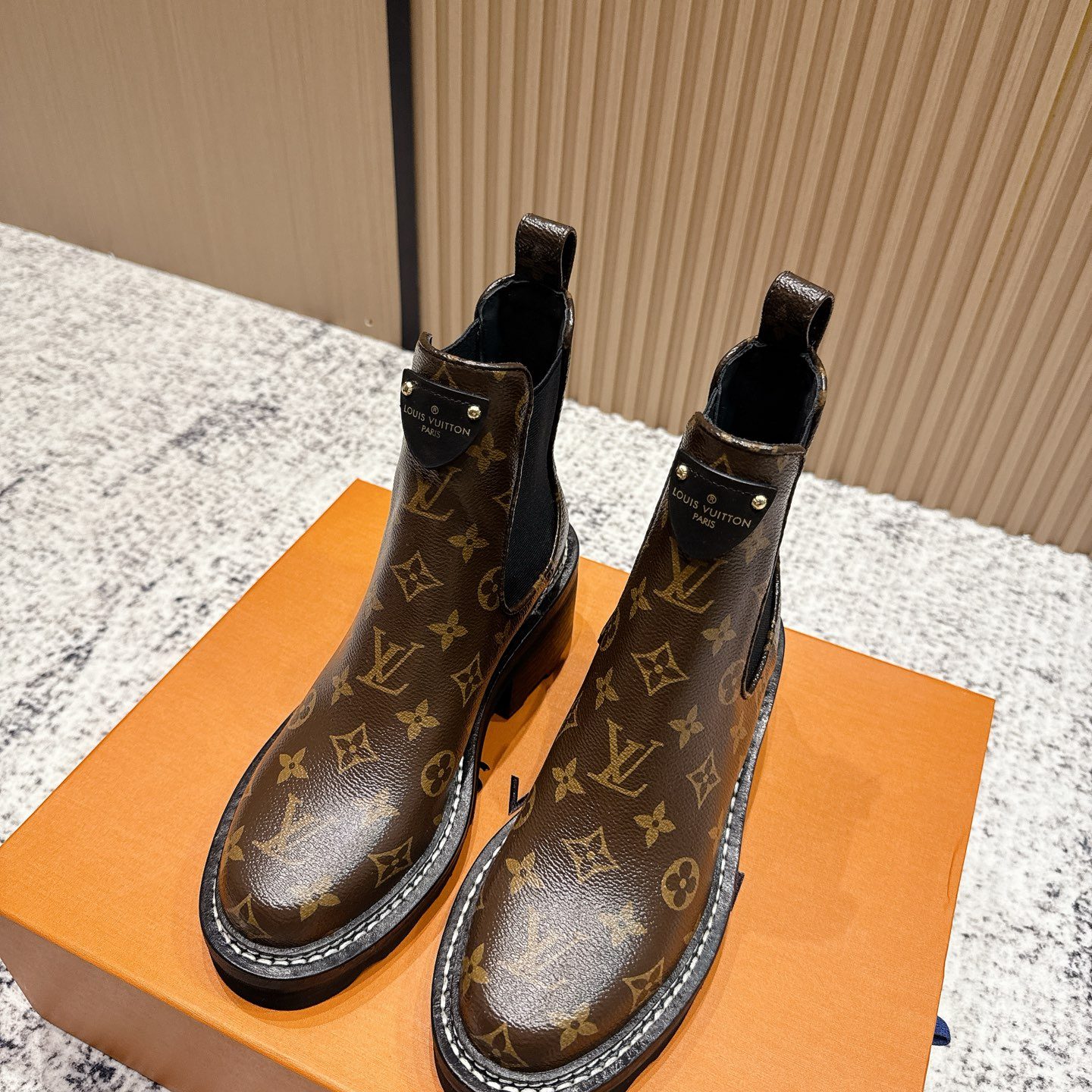 LOUIS VUITTON Classic Ankle Boots, Premium Leather Upper with Pull Tab and Molded Rubber Outsole