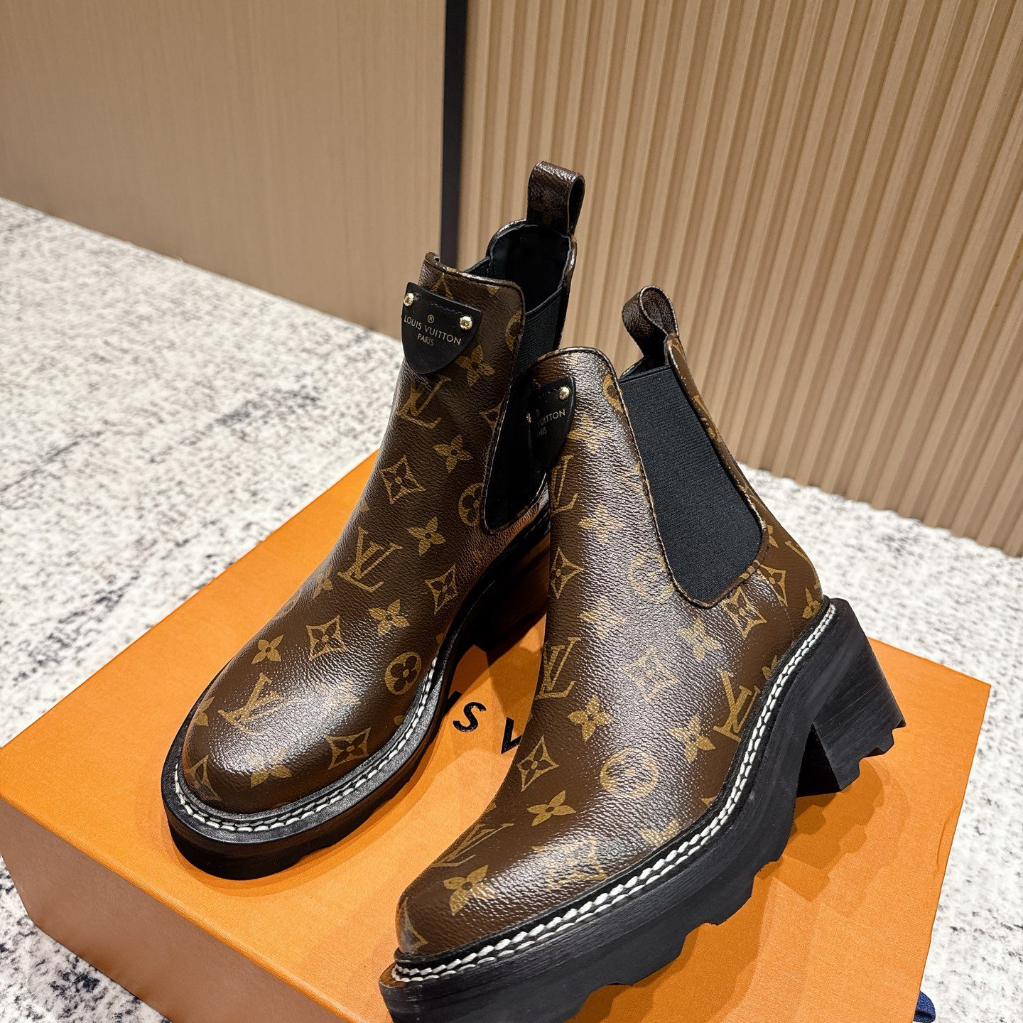 LOUIS VUITTON Classic Ankle Boots, Premium Leather Upper with Pull Tab and Molded Rubber Outsole