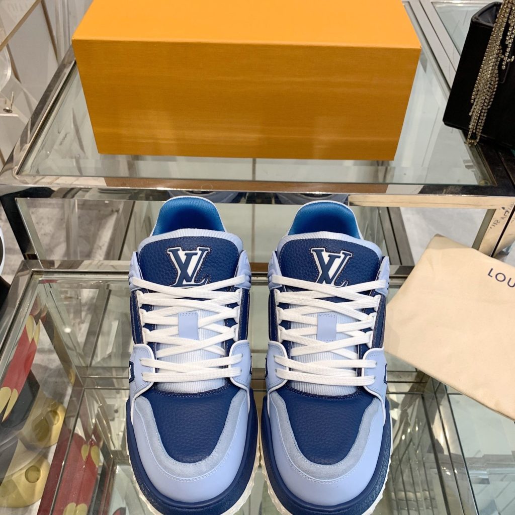 LOUIS VUITTON Sport Sneakers, Premium Leather with Round Toe Lace-Up Design and Molded Rubber Sole