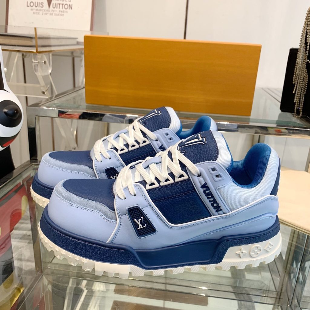 LOUIS VUITTON Sport Sneakers, Premium Leather with Round Toe Lace-Up Design and Molded Rubber Sole