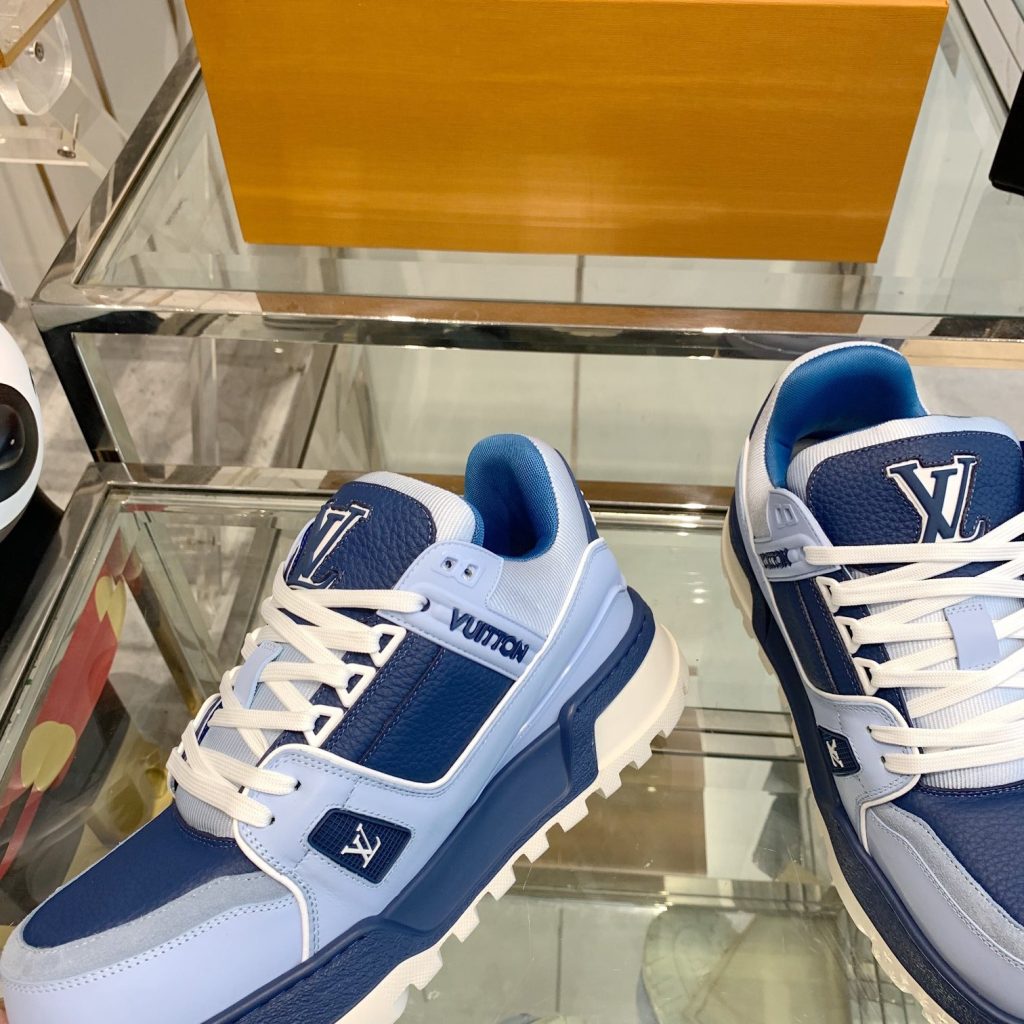 LOUIS VUITTON Sport Sneakers, Premium Leather with Round Toe Lace-Up Design and Molded Rubber Sole
