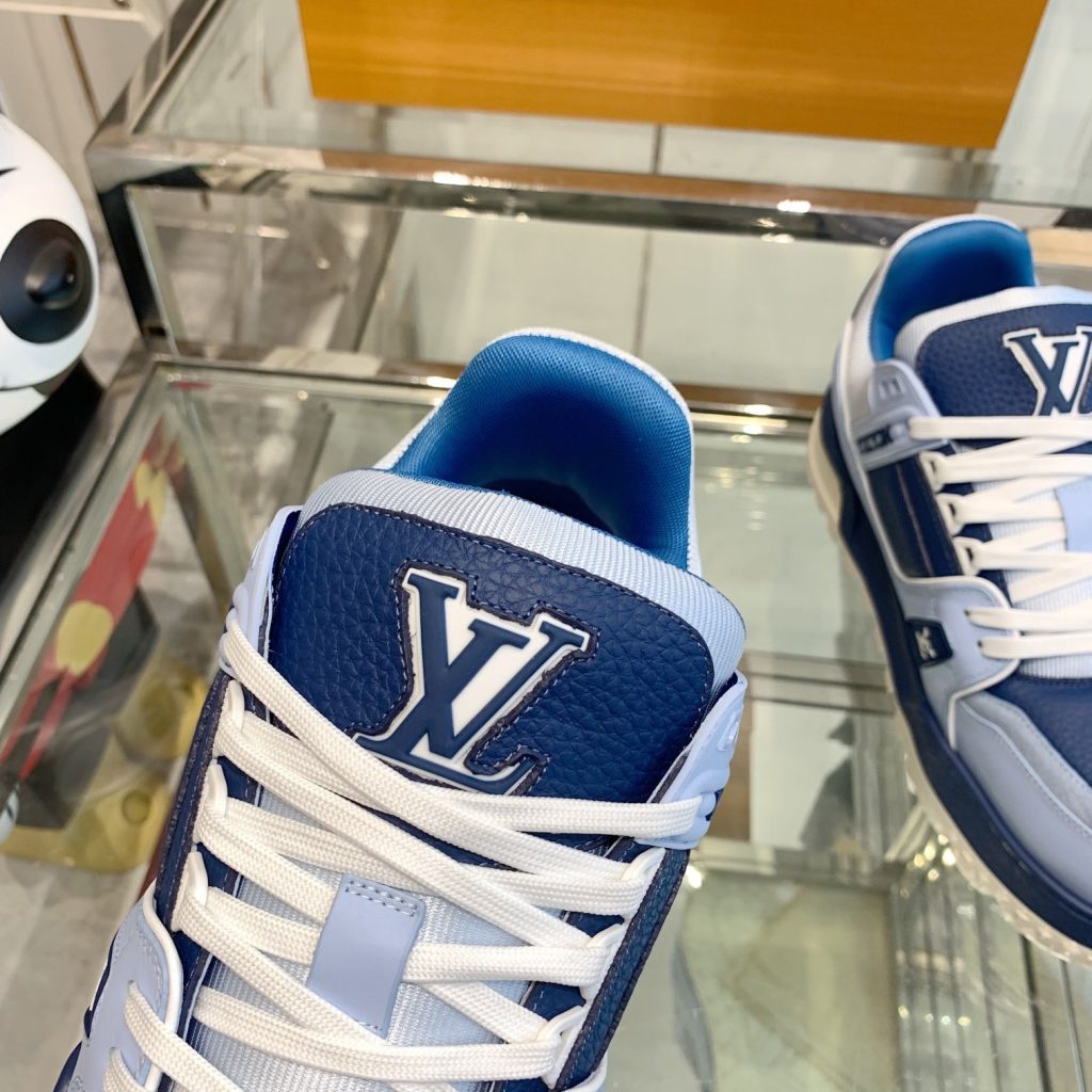 LOUIS VUITTON Sport Sneakers, Premium Leather with Round Toe Lace-Up Design and Molded Rubber Sole