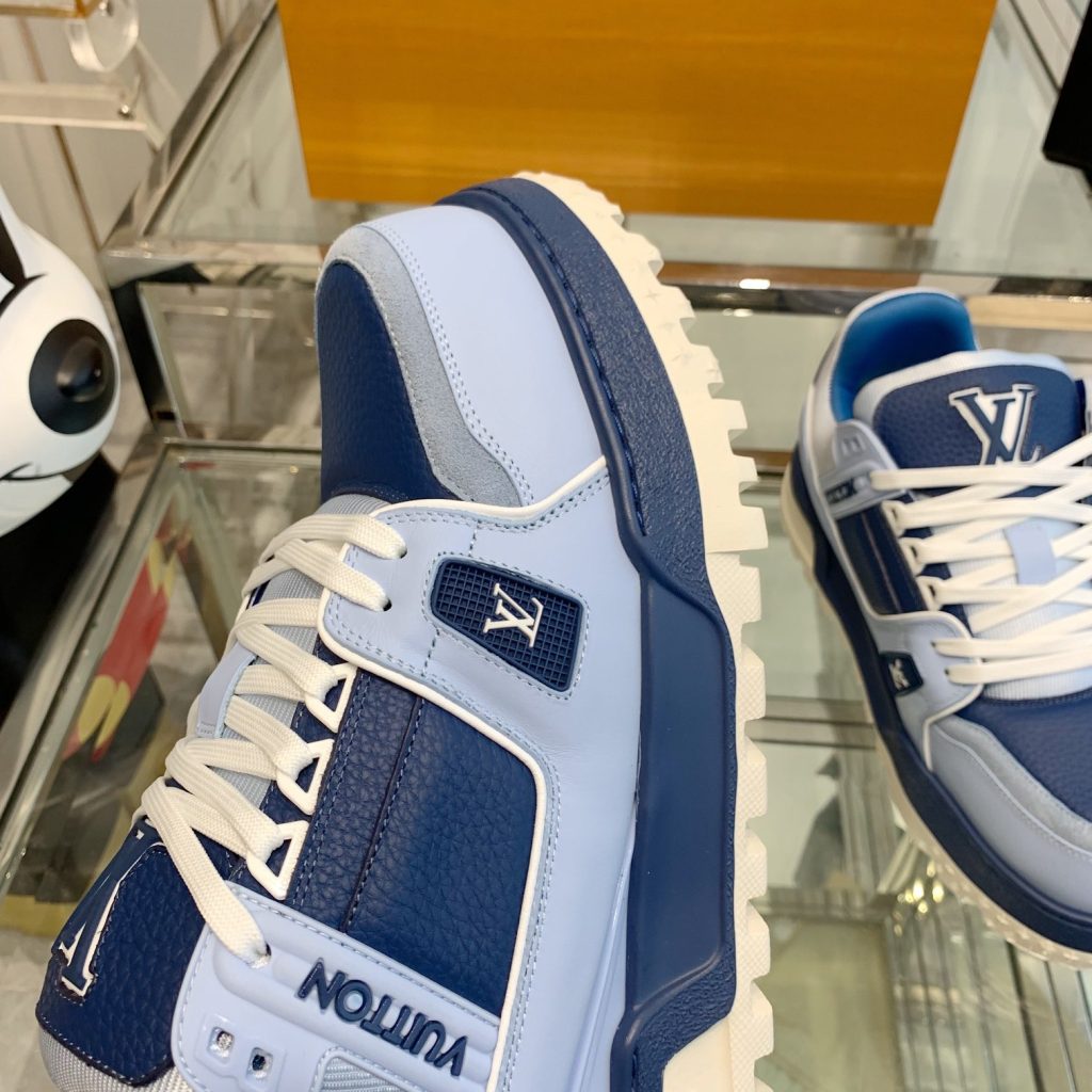 LOUIS VUITTON Sport Sneakers, Premium Leather with Round Toe Lace-Up Design and Molded Rubber Sole