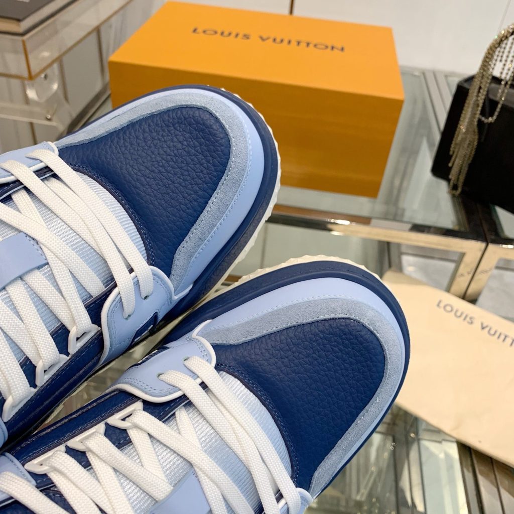 LOUIS VUITTON Sport Sneakers, Premium Leather with Round Toe Lace-Up Design and Molded Rubber Sole