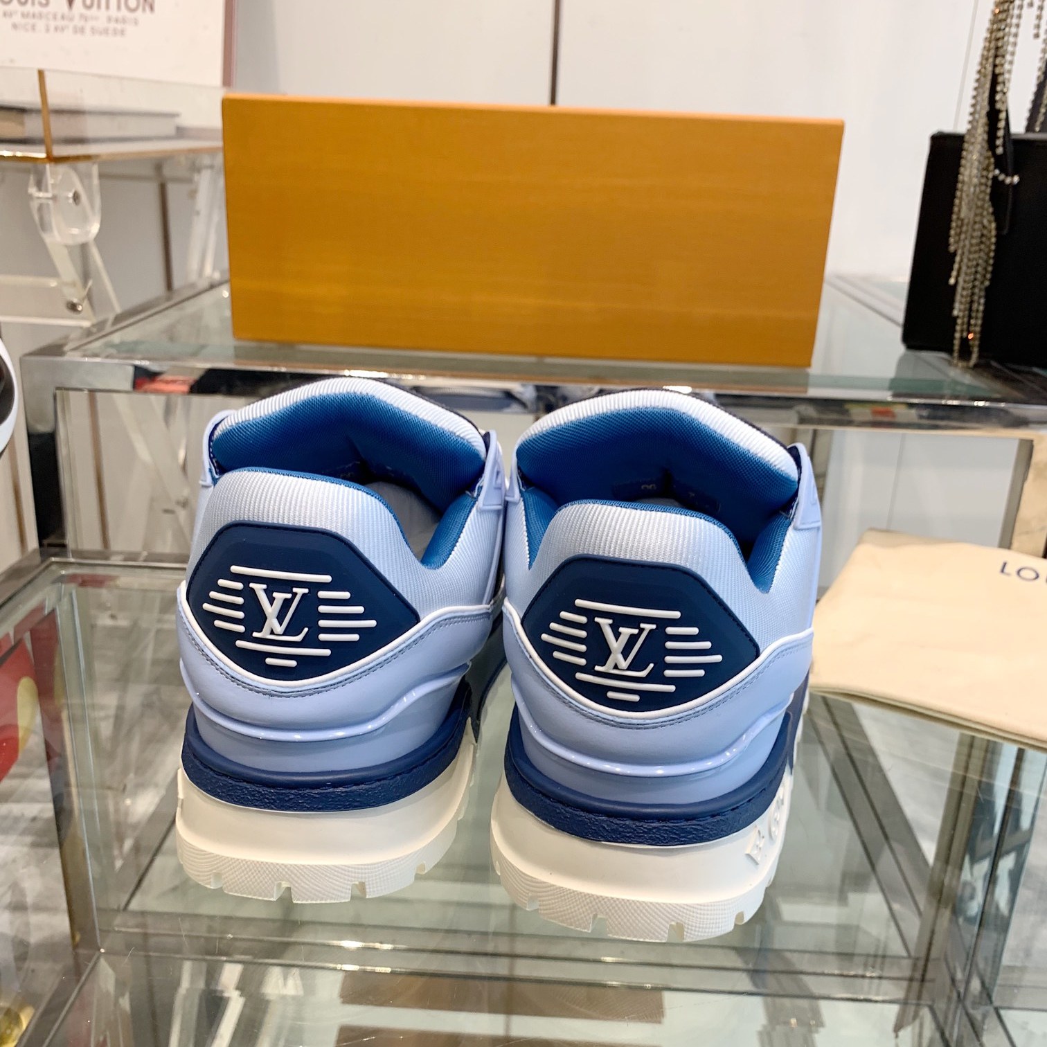 LOUIS VUITTON Sport Sneakers, Premium Leather with Round Toe Lace-Up Design and Molded Rubber Sole