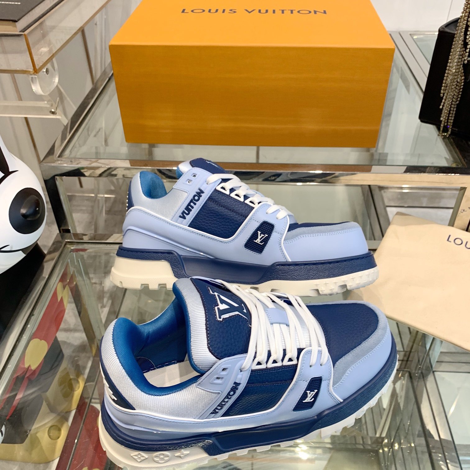 LOUIS VUITTON Sport Sneakers, Premium Leather with Round Toe Lace-Up Design and Molded Rubber Sole