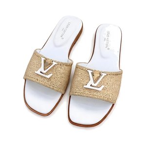 LOUIS VUITTON Flat Slide Sandals in Genuine Calfskin with Lambskin Lining and Italian Leather Sole