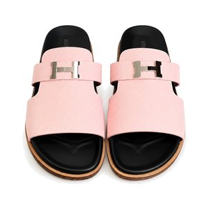 HERMES Classic Strap Sandals, Premium Leather Upper with Open Toe and Molded Rubber Outsole Design