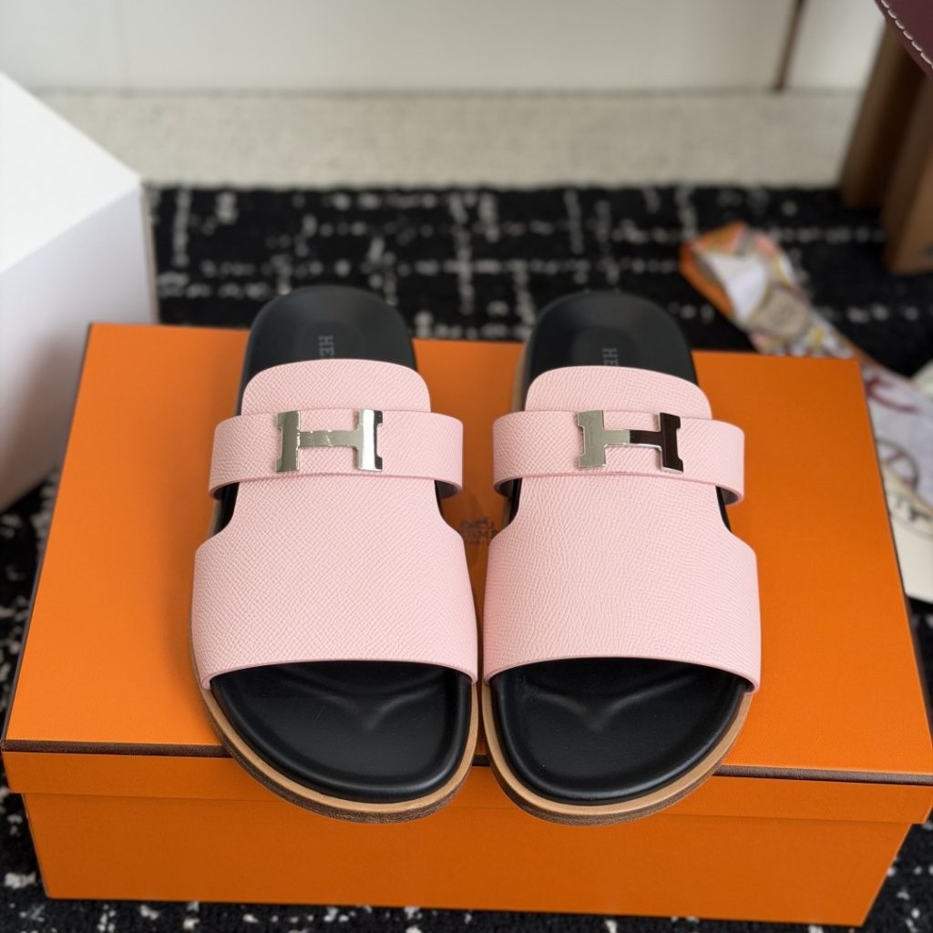 HERMES Classic Strap Sandals, Premium Leather Upper with Open Toe and Molded Rubber Outsole Design
