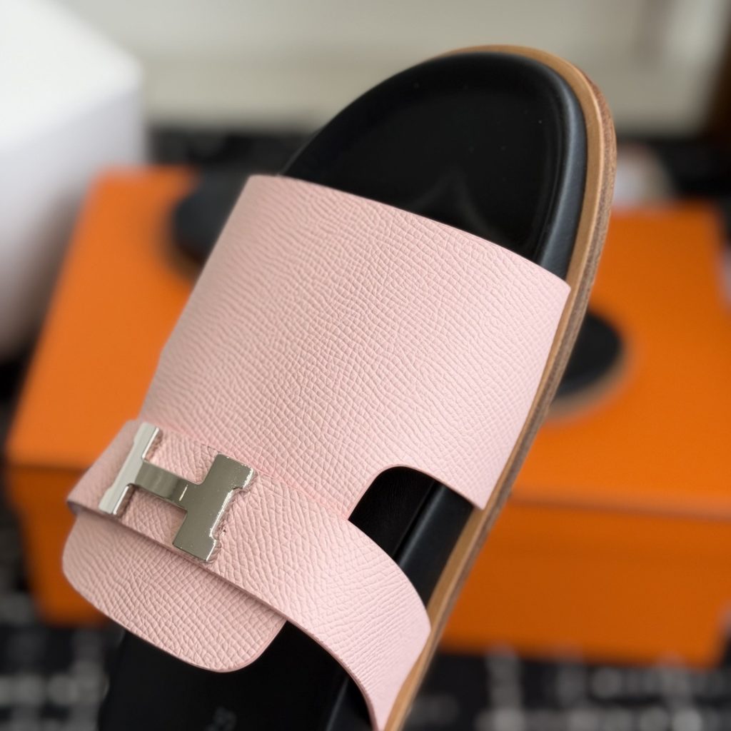 HERMES Classic Strap Sandals, Premium Leather Upper with Open Toe and Molded Rubber Outsole Design