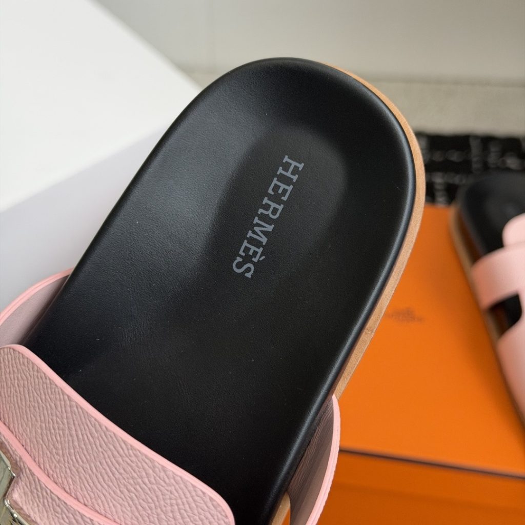 HERMES Classic Strap Sandals, Premium Leather Upper with Open Toe and Molded Rubber Outsole Design