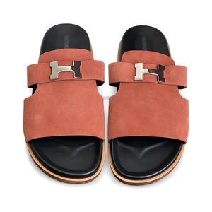 HERMES Comfort Slide Slippers, Premium Leather Upper with Open Toe Design and Molded Rubber Outsole