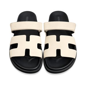 HERMES Elegant Strap Sandals, Premium Leather Upper with Open Toe and Molded Rubber Outsole Design