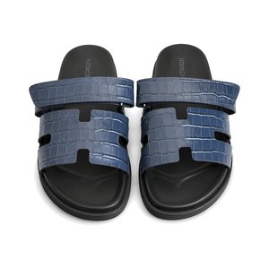HERMES Classic Slide Slippers, Premium Leather Upper with Open Toe Design and Molded Rubber Outsole