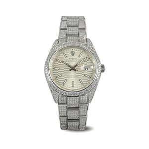 Rolex Datejust Style Automatic Watch, White Dial Date Stainless Steel Case Metal Bracelet 100m WR