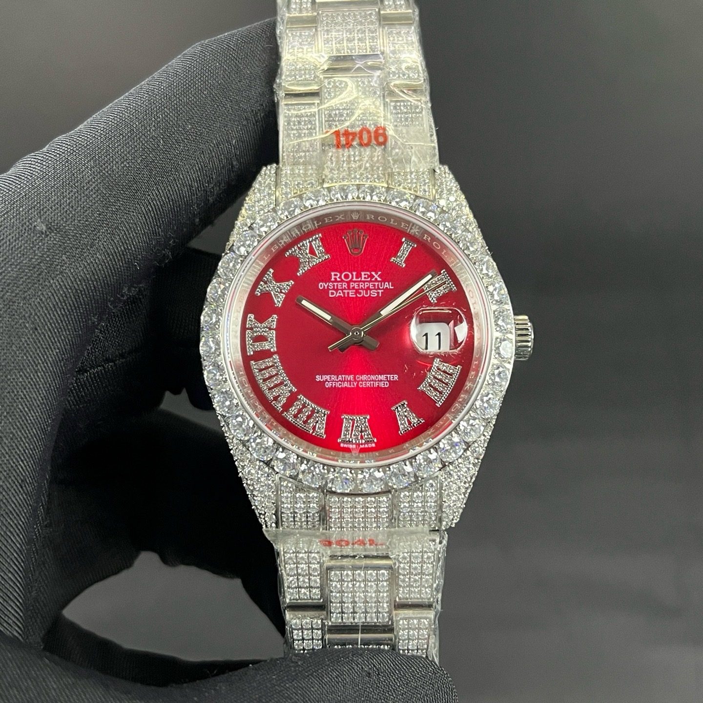 Rolex Datejust Style Automatic Watch, Diamond Dial Roman Numeral Stainless Steel Case Metal Bracelet
